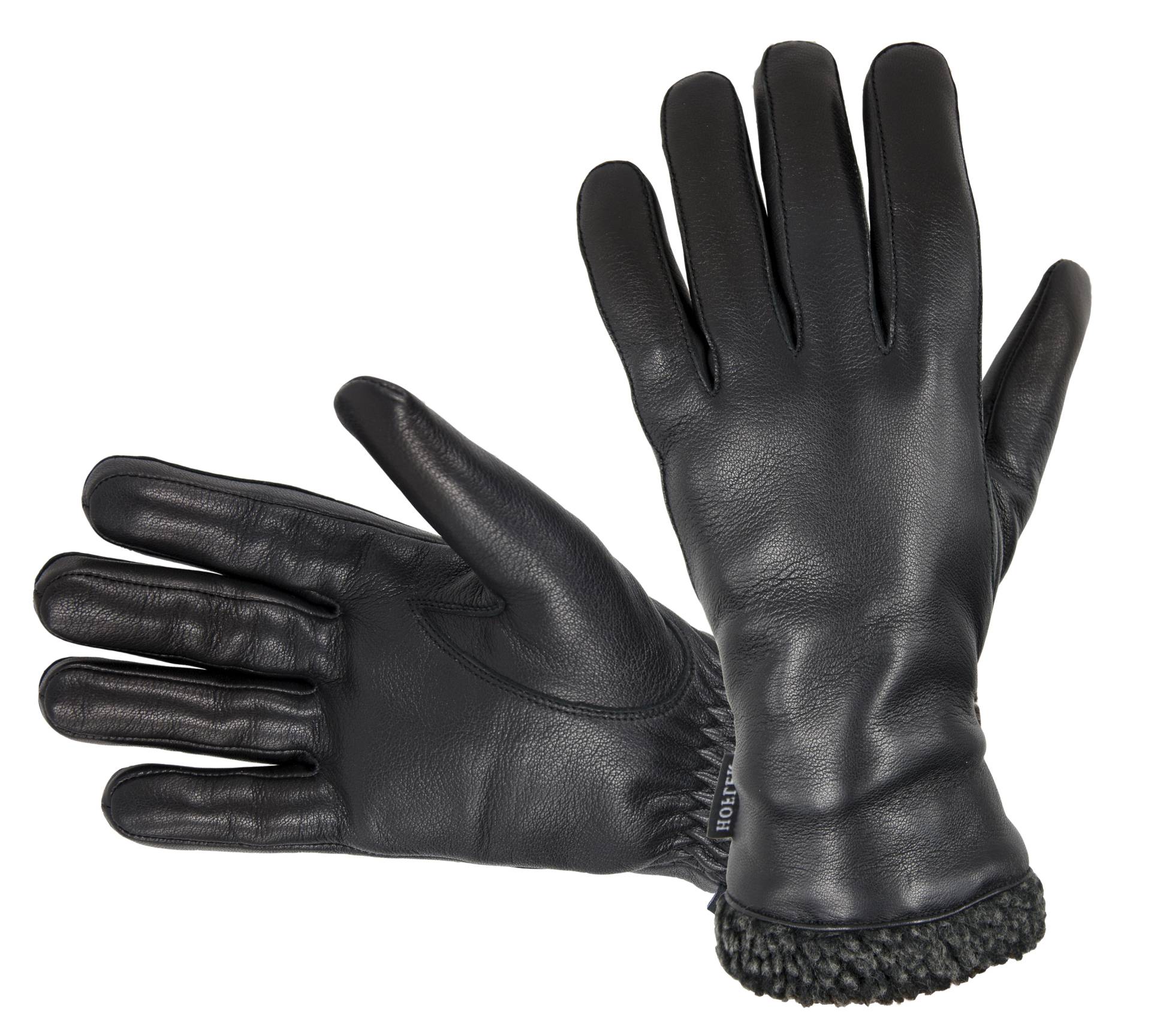 Lederhandschuhe für Damen, aus A-Grade Leder mit warmem Fleece lining, schwarz von Hofler