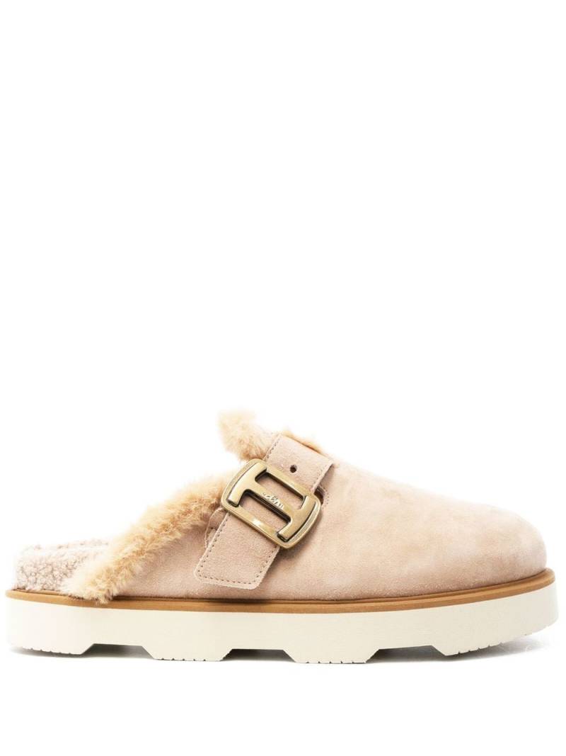 Hogan buckle-detail shearling-trim mules - Neutrals von Hogan