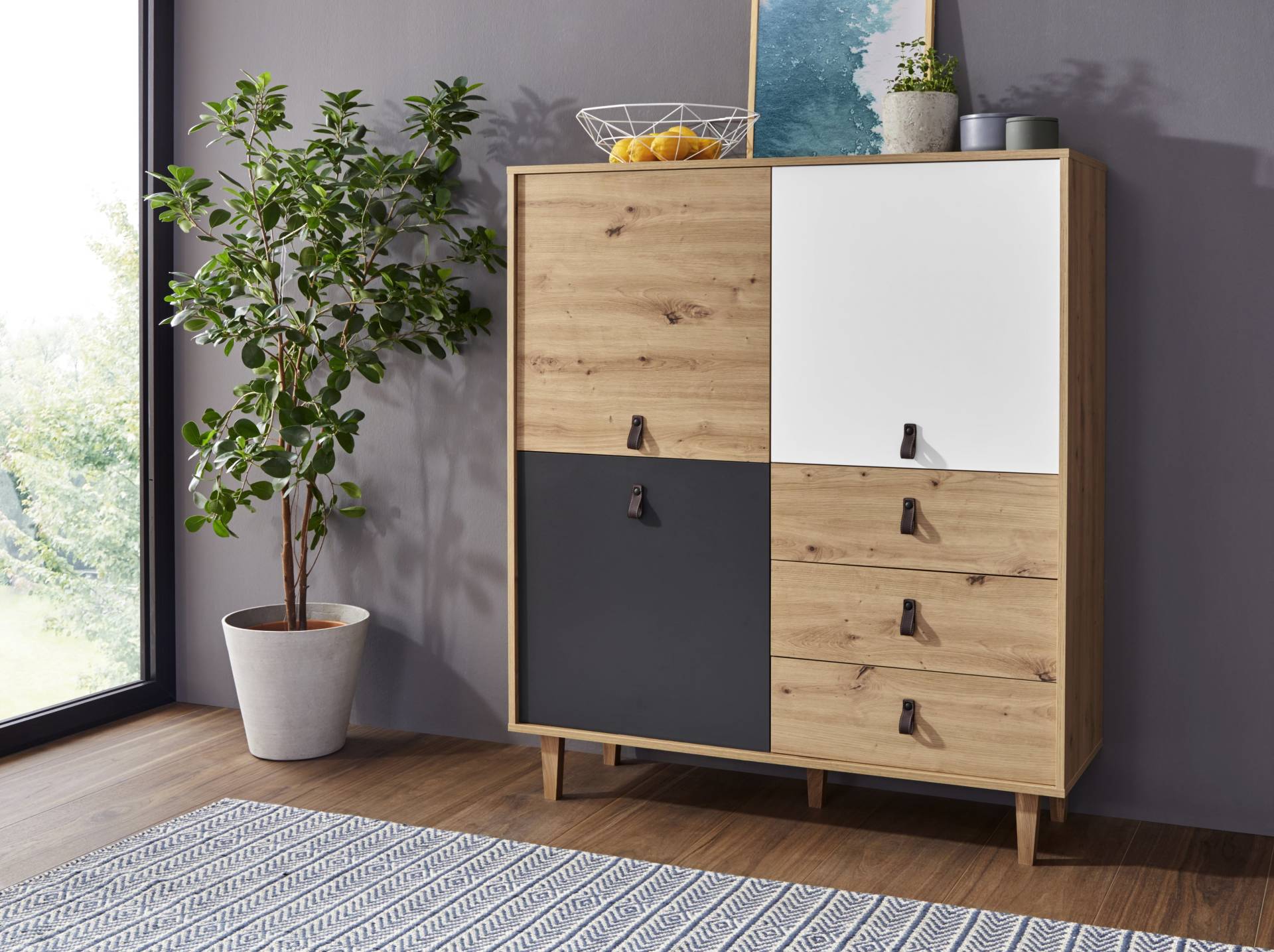 Homexperts Highboard »Bristol«, Breite 120 cm, Höhe 135 cm, mit massiven Eichefüssen von Homexperts