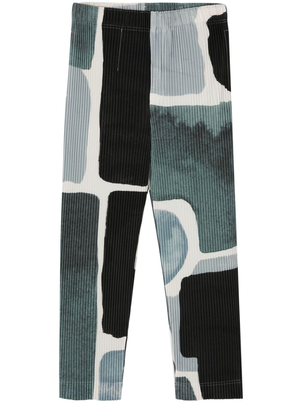 Homme Plissé Issey Miyake abstract-print plissé trousers - Black von Homme Plissé Issey Miyake