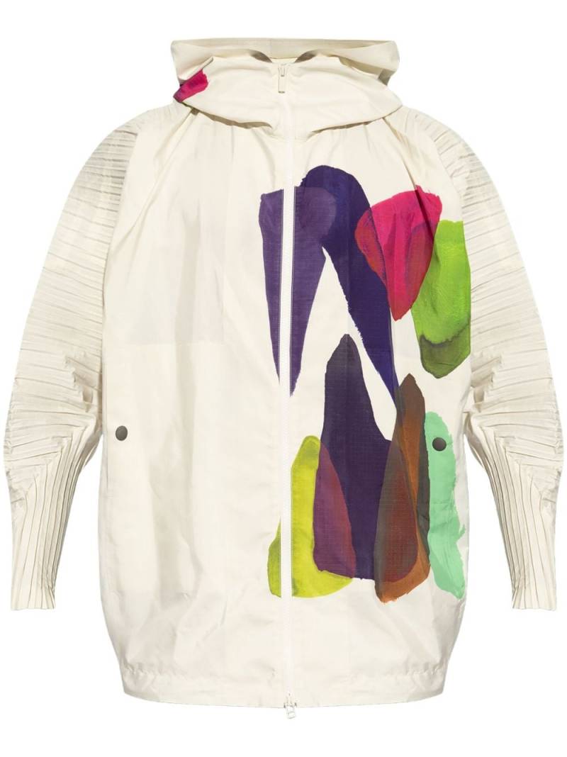 Homme Plissé Issey Miyake graphic print hooded jacket - Neutrals von Homme Plissé Issey Miyake