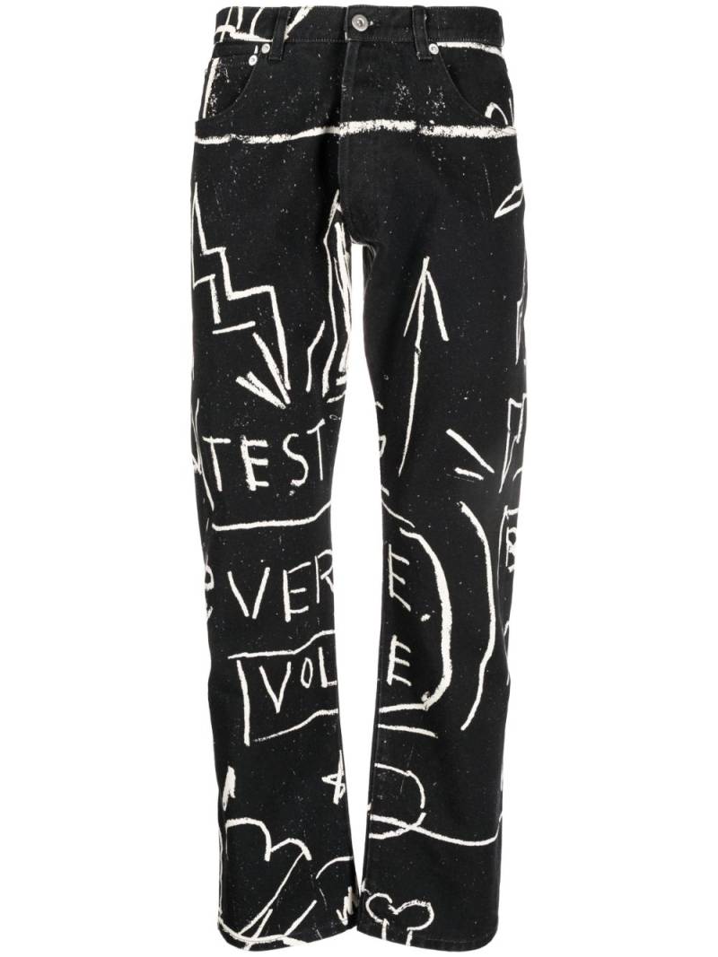 Honey Fucking Dijon doodle-print straight-leg trousers - Black von Honey Fucking Dijon