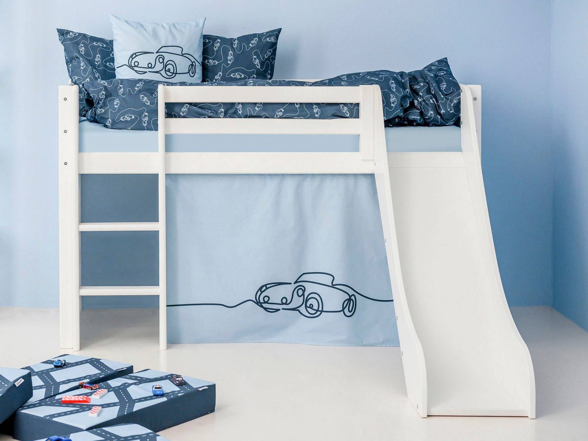 Hoppekids Hochbett »«Cars»«, Rutsche & Vorhang Blau und viel Auswahl Hoppekids Hochbett »«Cars»«, Rutsche & Vorhang Blau und viel Auswahl von Hoppekids