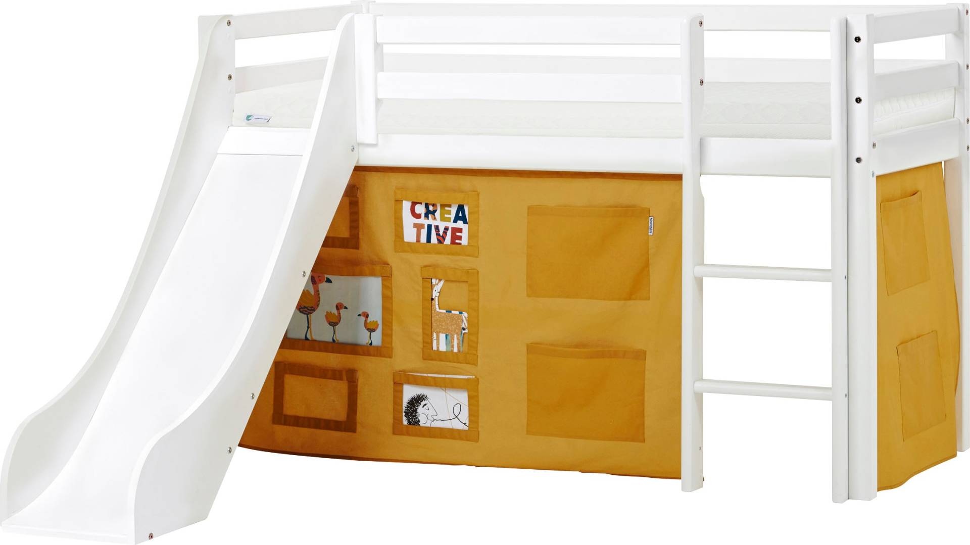 Hoppekids Hochbett »«Creator Autumn Yellow»«, Rutsche & Vorhang Gelb und viel Auswahl Hoppekids Hochbett »«Creator Autumn Yellow»«, Rutsche & Vorhang Gelb und viel Auswahl von Hoppekids
