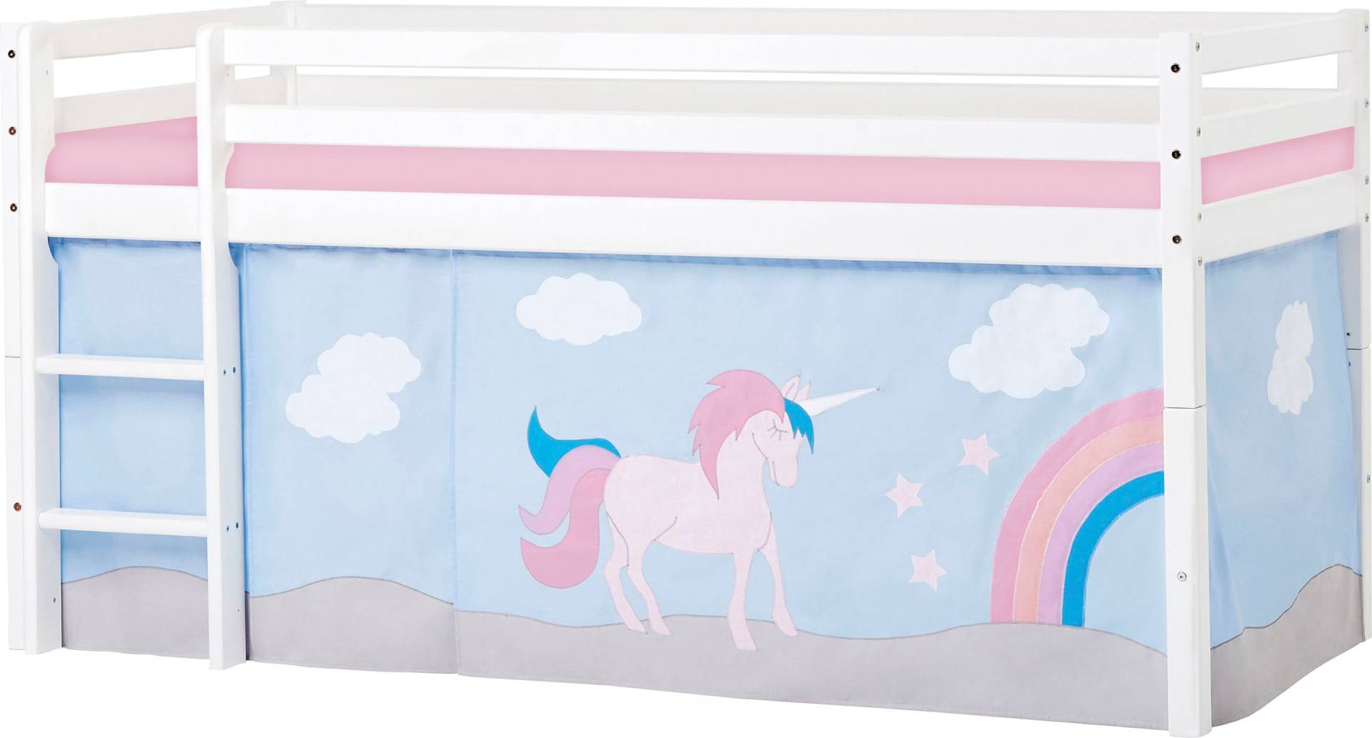 Hoppekids Hochbett »«Einhorn»«, mit Vorhang & Matratze 2 Grössen umbaubar von Hoppekids