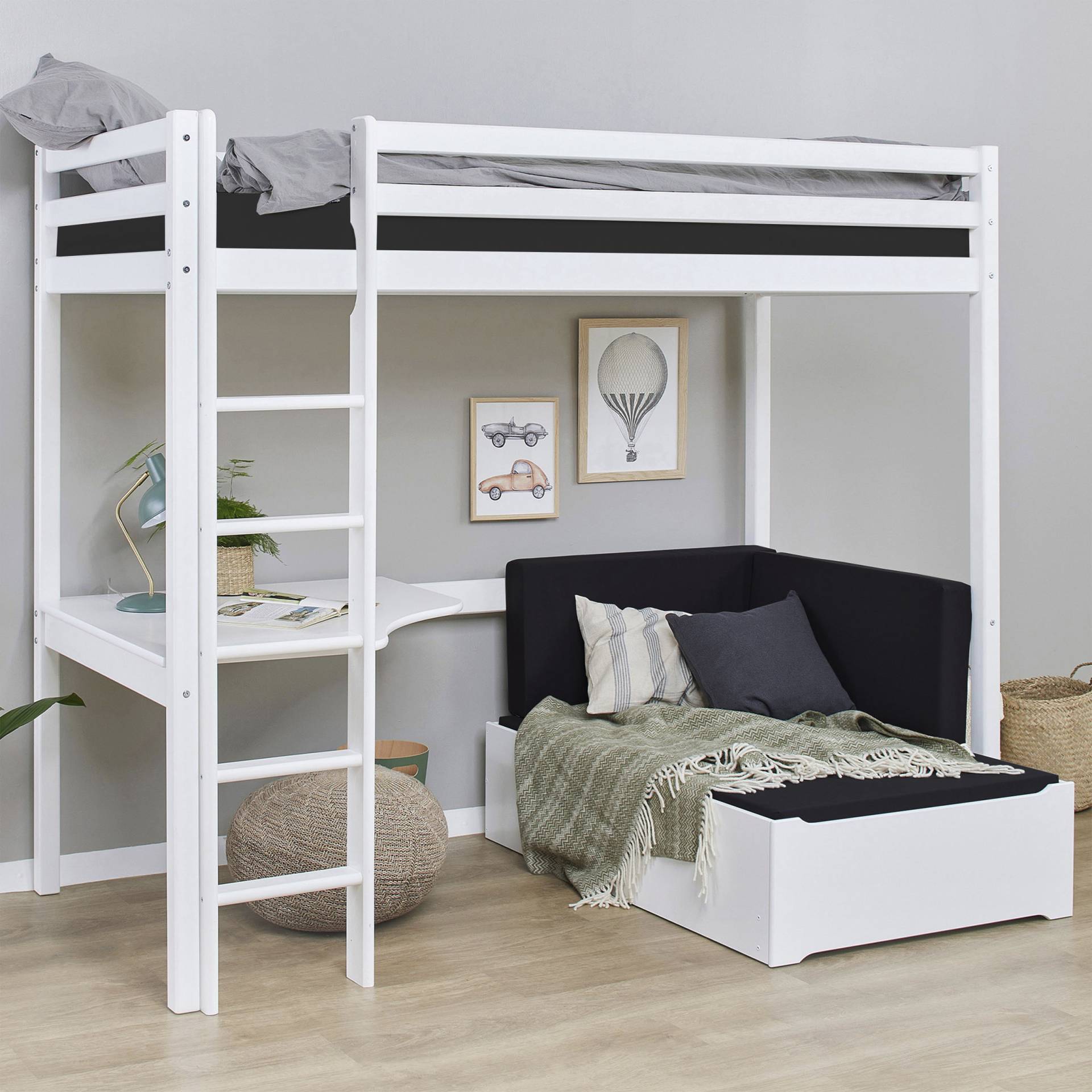 Hoppekids Hochbett »ECO Dream 90x200 mit Schreibtisch & Loungesofa / Gästebett«, Kinderbett aus Massivholz, Sofa ausziehbar zum Gästebett Hoppekids Hochbett »ECO Dream 90x200 mit Schreibtisch & Loungesofa / Gästebett«, Kinderbett aus Massivholz, Sofa ausziehbar zum Gästebett von Hoppekids