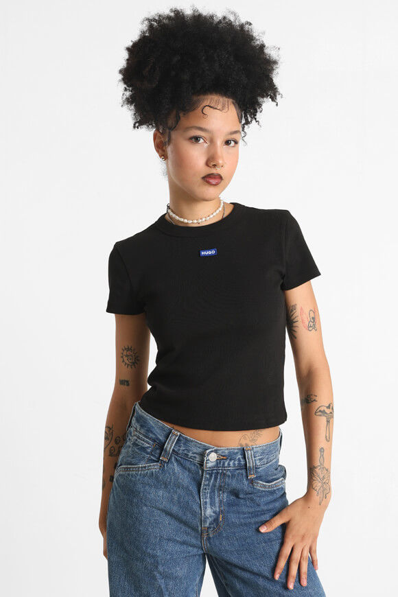 Hugo Blue Crop T-Shirt | Black | Damen  | L von Hugo Blue