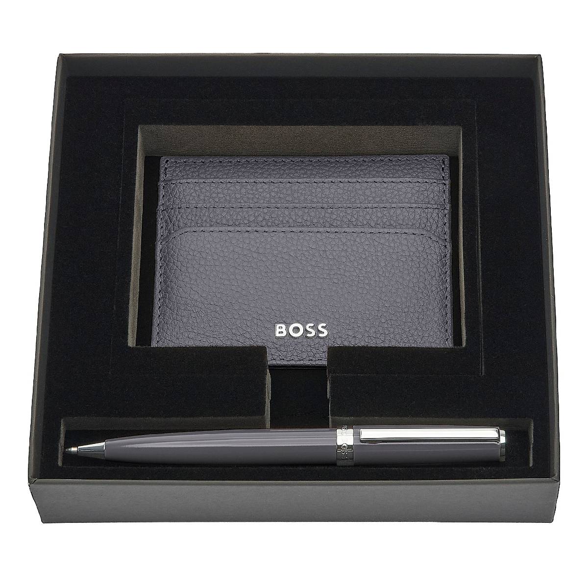 Classic Grained - Set mit Visitenkartenetui und Kugelschreiber, Dunkelgrau Classic Grained - Set mit Visitenkartenetui und Kugelschreiber, Dunkelgrau von Hugo Boss