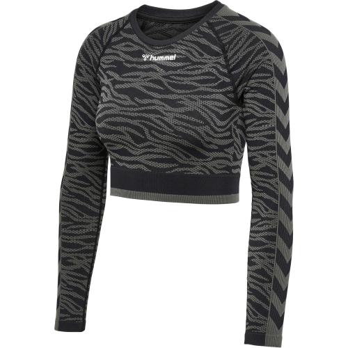 Hummel Hmlmt Saga Seamless Crop T-Shirt LS - black/asphalt melange (Grösse: L) von Hummel