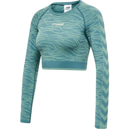 Hummel Hmlmt Saga Seamless Crop T-Shirt LS - north atlantic/blue surf melan (Grösse: L) von Hummel