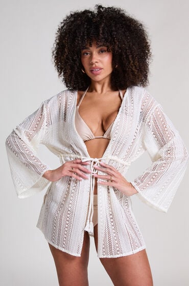 Hunkemöller Gehäkelter Strand-Kaftan Weiß von Hunkemöller