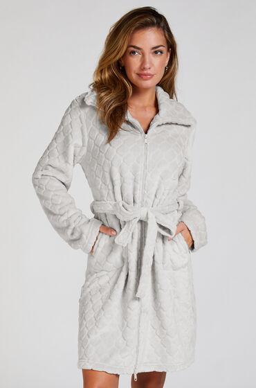 Hunkemöller Bademantel Zip Fleece Grau von Hunkemöller