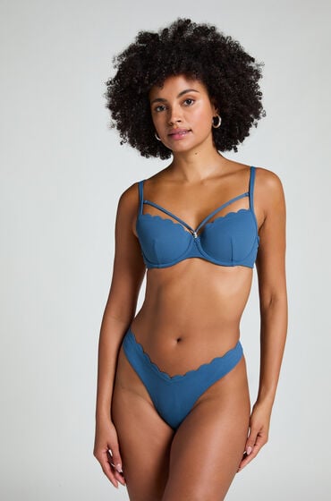 Hunkemöller Bikini Slip mit hohem Beinausschnitt Scallop Blau von Hunkemöller