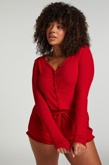 Hunkemöller Brushed Short Onesie Rot von Hunkemöller