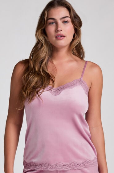 Hunkemöller Cami Top Velours Lace Lila von Hunkemöller