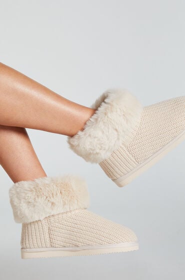 Hunkemöller Hausschuhe Knit Boot Weiß von Hunkemöller