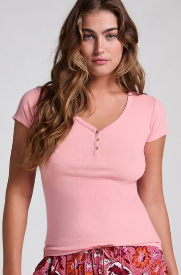 Hunkemöller Henley-Pyjama-Top mit kurzen Ärmeln Rose Hunkemöller Henley-Pyjama-Top mit kurzen Ärmeln Rose von Hunkemöller