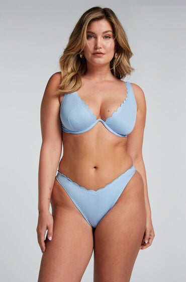 Hunkemöller Bikini Slip mit hohem Beinausschnitt Scallop Blau von Hunkemöller