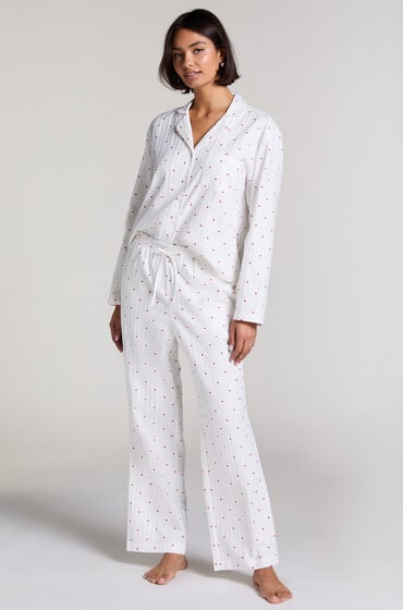 Hunkemöller Jacquard Hearts Petite Pyjamahose Weiß von Hunkemöller