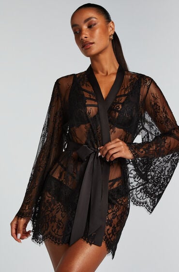 Hunkemöller Kimono Lace Isabelle Schwarz von Hunkemöller