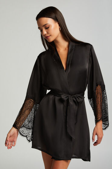 Hunkemöller Kimono Satin Schwarz von Hunkemöller