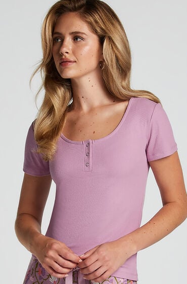 Hunkemöller Kurzärmeliges Pyjama-Top Henley Lila von Hunkemöller