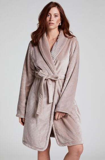 Hunkemöller Kurzer Bademantel Fleece Rip Beige von Hunkemöller