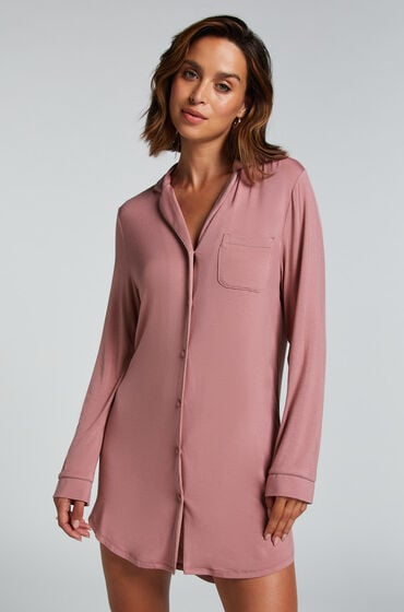 Hunkemöller Langärmeliges Jersey-Hemdkleid Essential Rose von Hunkemöller