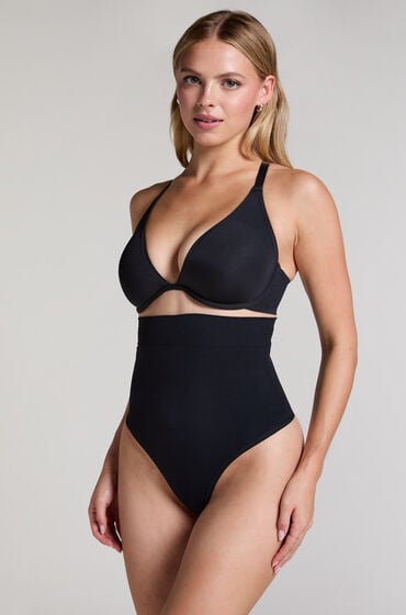 Hunkemöller Nahtloser betonender korrigierender String mit hoher Taille Schwarz von Hunkemöller