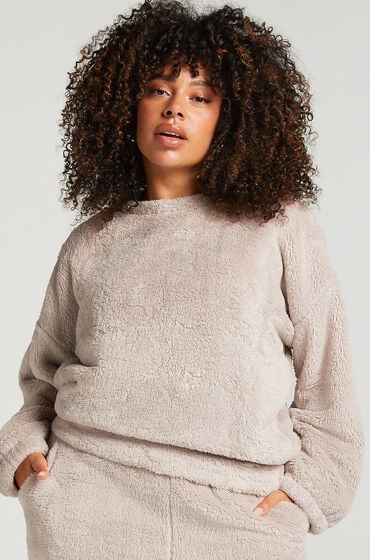 Hunkemöller Oberteil Snuggle Fleece Grau von Hunkemöller