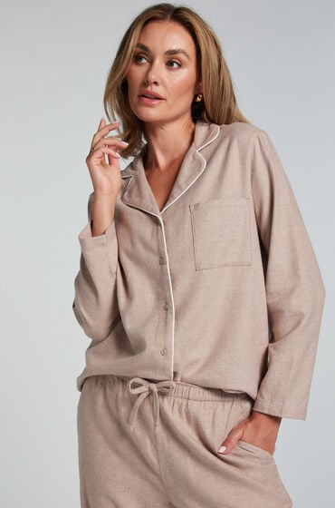 Hunkemöller Pyjamatop Flanel Essentials Beige von Hunkemöller