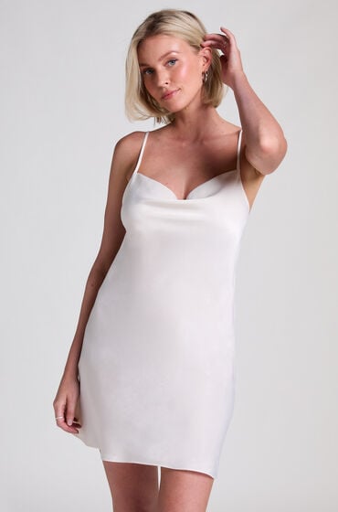 Hunkemöller Satin-Slipdress Minimal Weiß von Hunkemöller