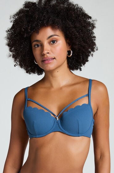 Hunkemöller Wattiertes Bügel-Bikinioberteil Scallop Blau von Hunkemöller