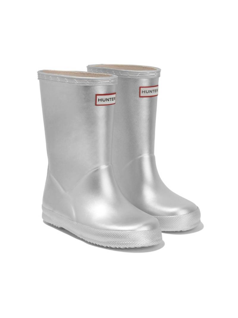 Hunter Kids logo-patch wellies - Silver von Hunter Kids