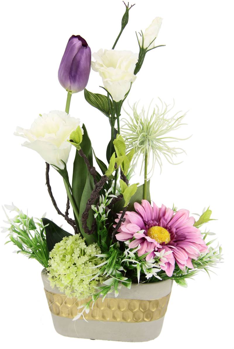 I.GE.A. Kunstblume »Arrangement Ranunkel/Lysianthus«, Pflanzschale aus Rinde mit Moos von I.GE.A.