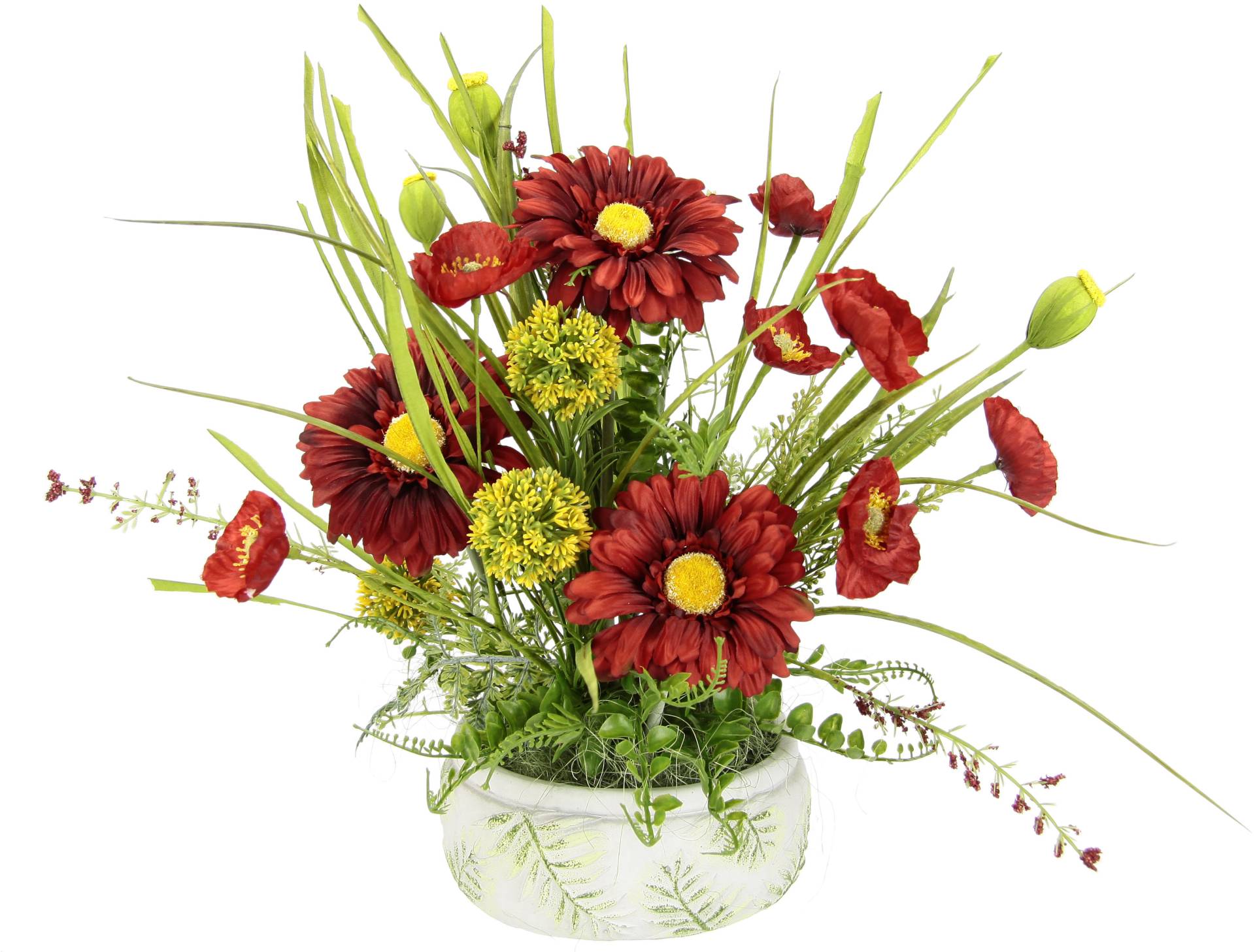 I.GE.A. Kunstblume »Blumenarrangement aus Gerbera und Mohnblumen in Schale aus Keramik«, Dekoblumen Blumenstrauss Seidenblumen Tischdeko Hochzeitsdeko von I.GE.A.