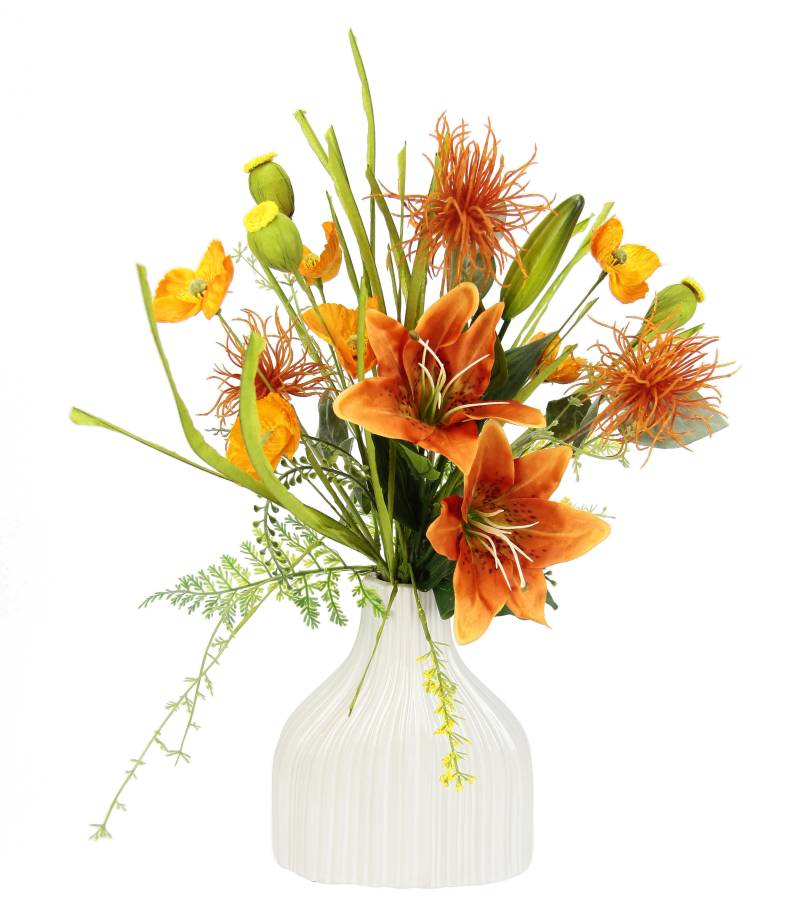 I.GE.A. Kunstblume »Blumenarrangement aus Lilien und Mohnblumen in Vase aus Keramik«, Dekoblumen Blumenstrauss Seidenblumen Tischdeko Hochzeitsdeko von I.GE.A.