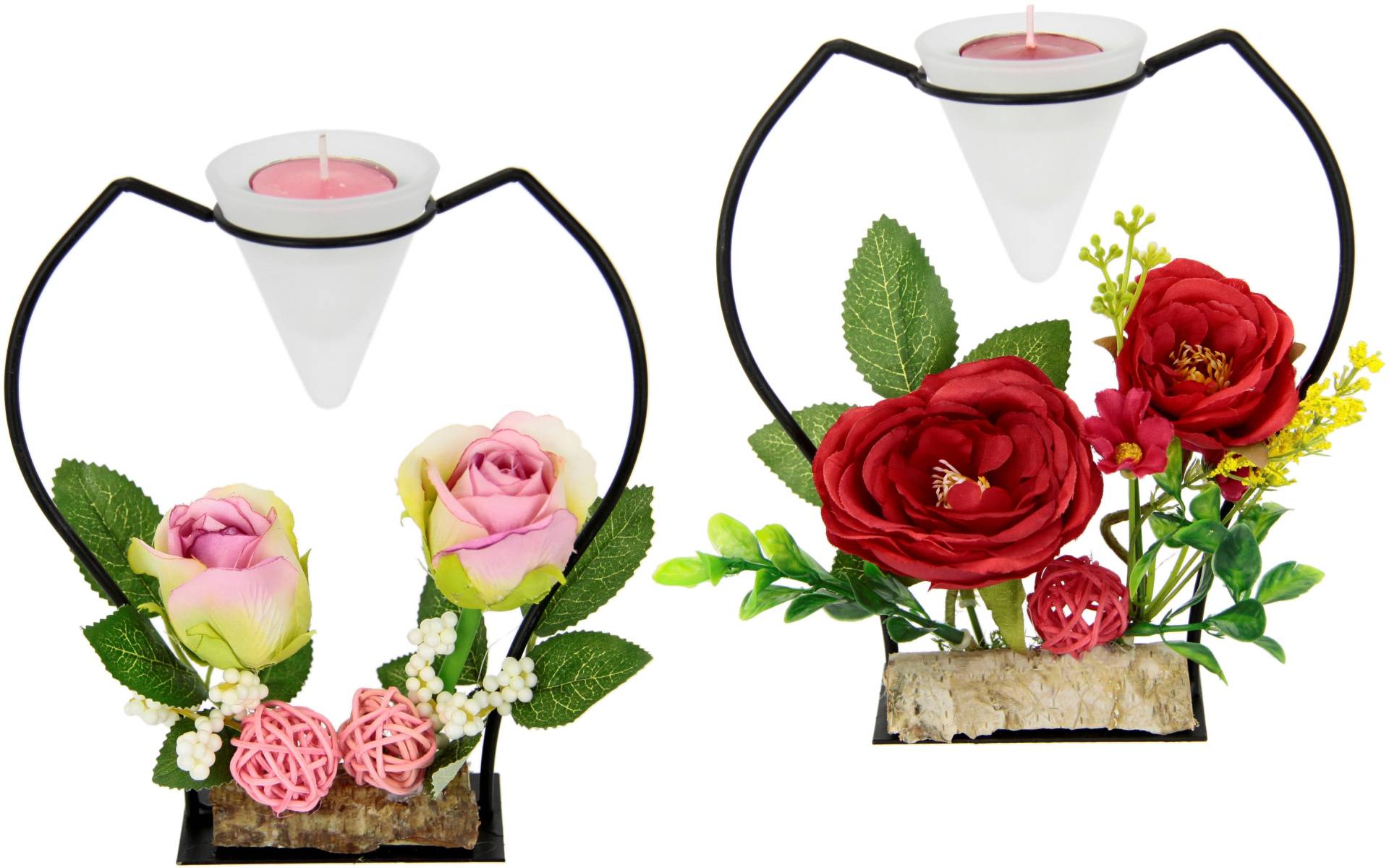 I.GE.A. Teelichthalter »Rose«, (Set, 2 St.), Glas, Metall, Kunststoff, rot/rosa von I.GE.A.