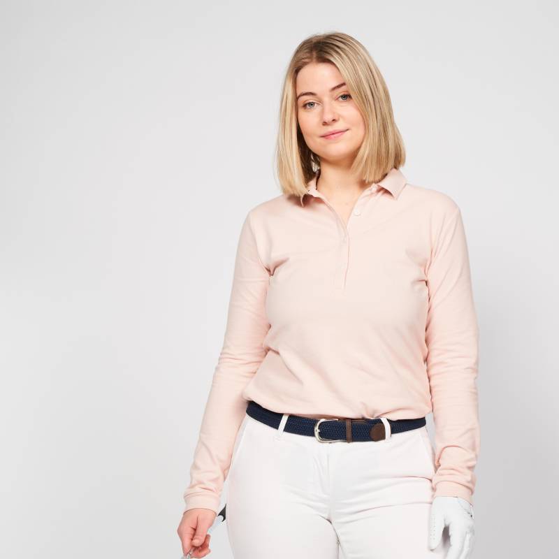 Poloshirt Langarm - Mw500 Damen Dunkelrosa 3XL von INESIS