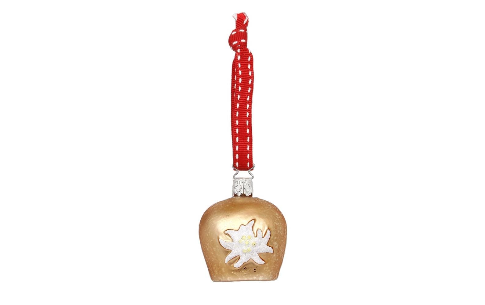 INGE-GLAS® Weihnachtsbaumkugel »Edelweissglocke 6 cm, Goldfarben/Rot/Weiss«, (1 St.) von INGE-GLAS®