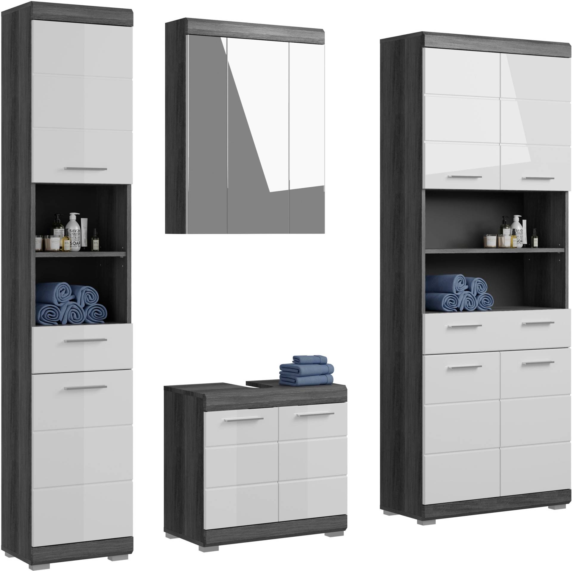 INOSIGN Badmöbel-Set »Siena, 4 teilig, bestehend aus:«, (Set, 4 St.), Hochschrank schmal, WBU, Spiegelschrank, Hochschrank breit von INOSIGN