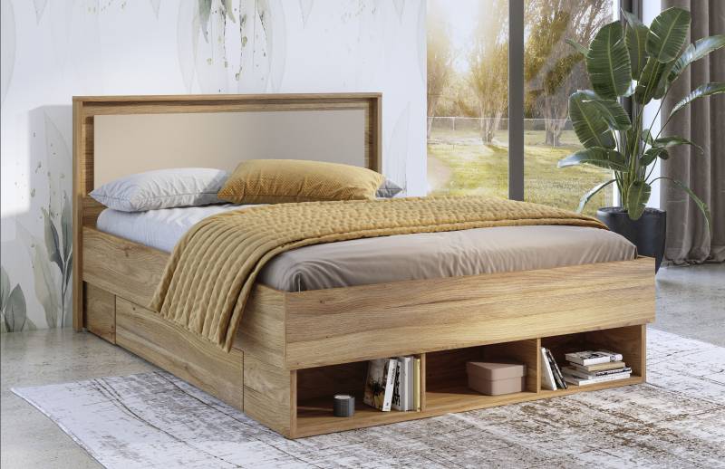 INOSIGN Bettgestell »Wharton, Breite 140cm bzw. 160cm, moderner Bettrahmen Made in Europe«, Doppelbett mit offenen Regalen, FSC-zertifizierter Holzwerkstoff von INOSIGN