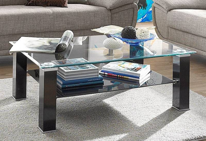 PRO Line Couchtisch, mit Glasplatte, Glasboden, Gestell aus Holz, rechteckig von PRO Line