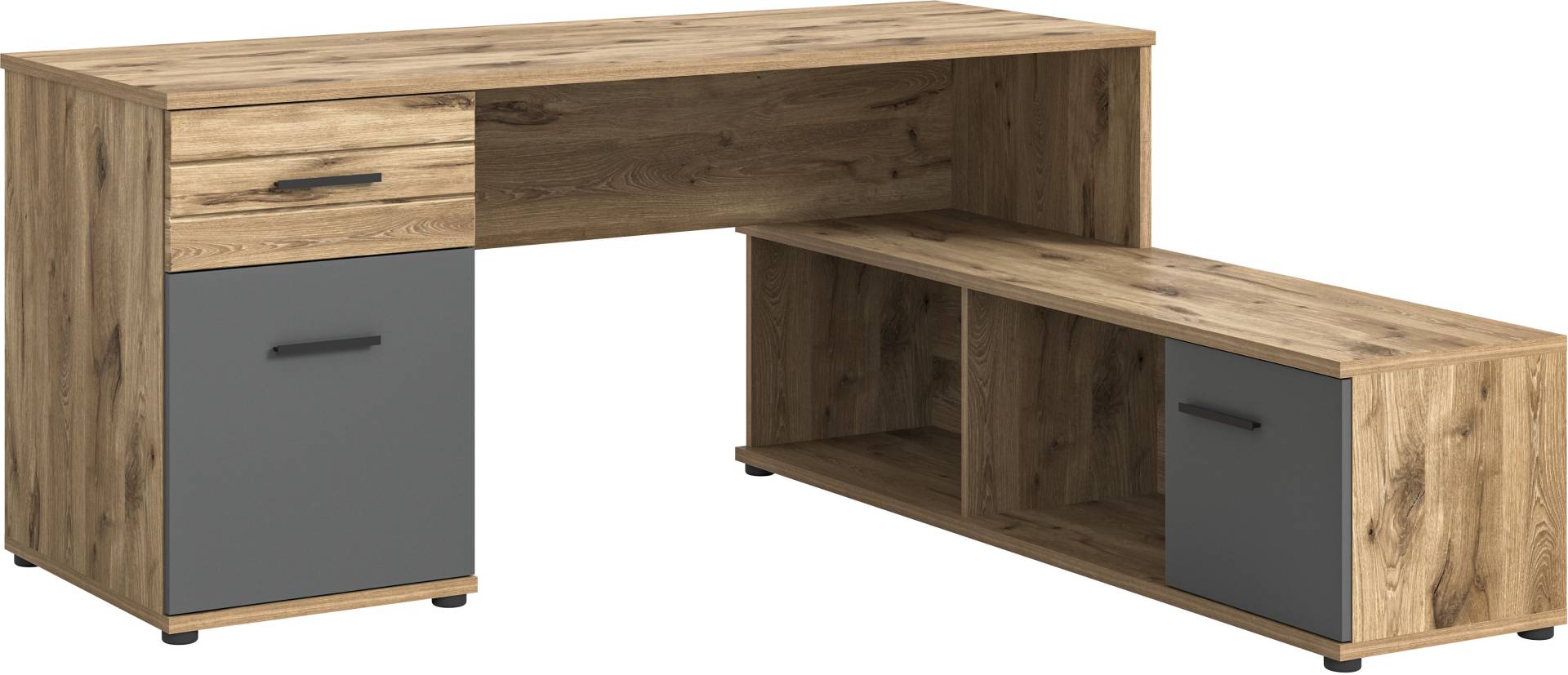 INOSIGN Eckschreibtisch »Riga, Breite 170cm, in Nox Oak Nachbildung und Basalt grau«, Bürotisch, Schreibtisch, Ecktisch, Arbeitszimmer, Computertisch von INOSIGN