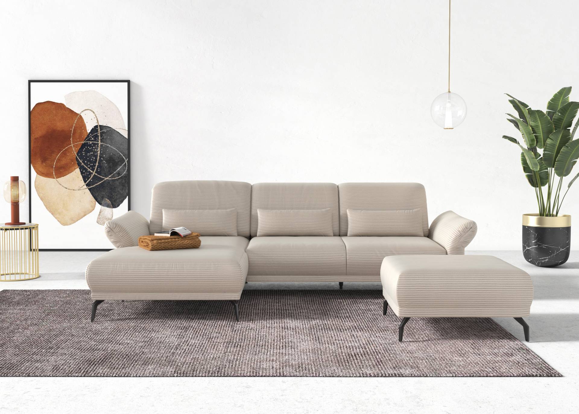 INOSIGN Ecksofa »Coco L-Form«, Sitztiefen-, Arm- und Kopfteilverstellung, Cord-Bezug, Fusshöhe 15 cm von INOSIGN