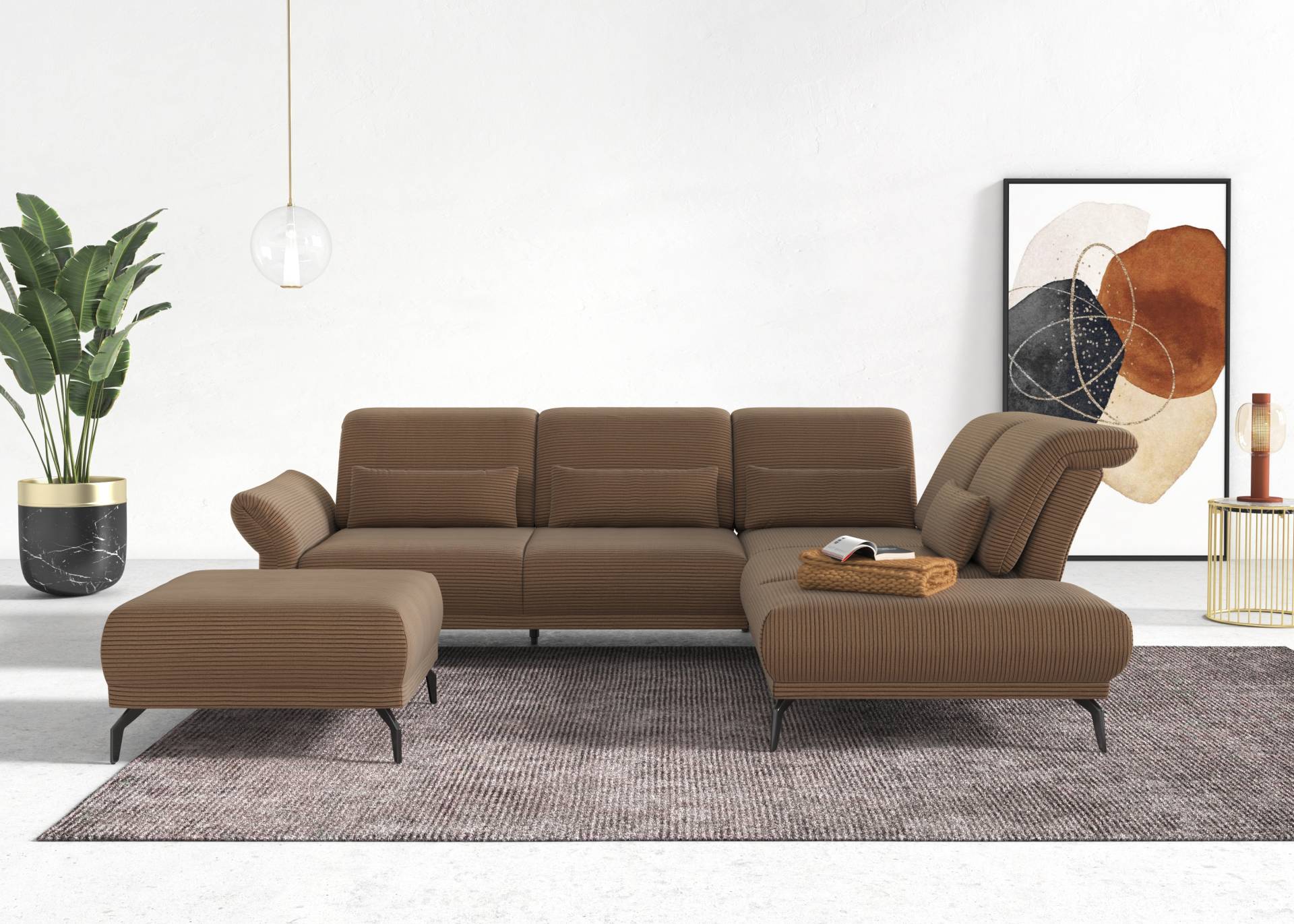 INOSIGN Ecksofa »Coco L-Form«, Sitztiefen-, Arm- und Kopfteilverstellung, Cord-Bezug, Fusshöhe 15 cm von INOSIGN