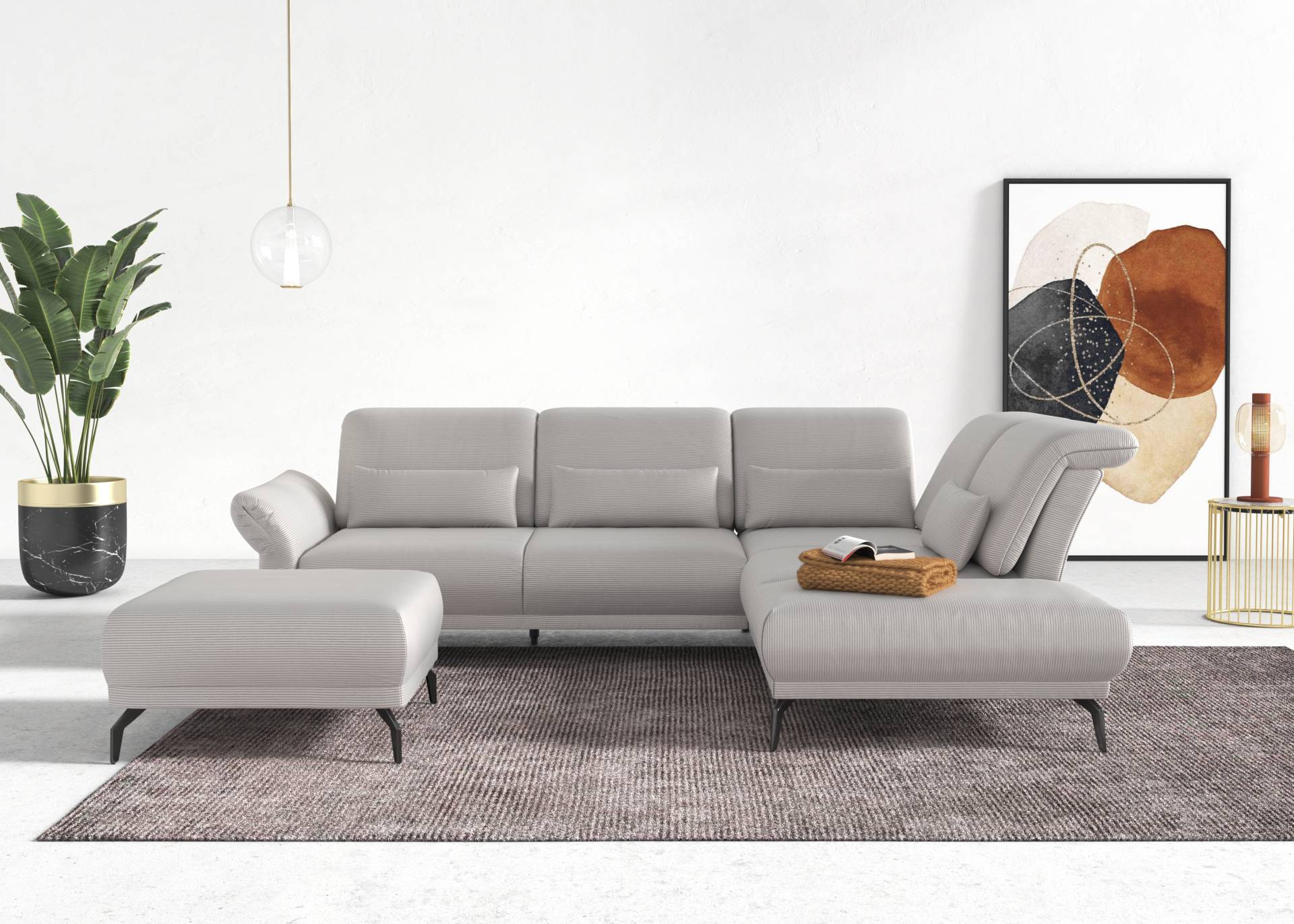 INOSIGN Ecksofa »Coco L-Form«, Sitztiefen-, Arm- und Kopfteilverstellung, Cord-Bezug, Fusshöhe 15 cm von INOSIGN