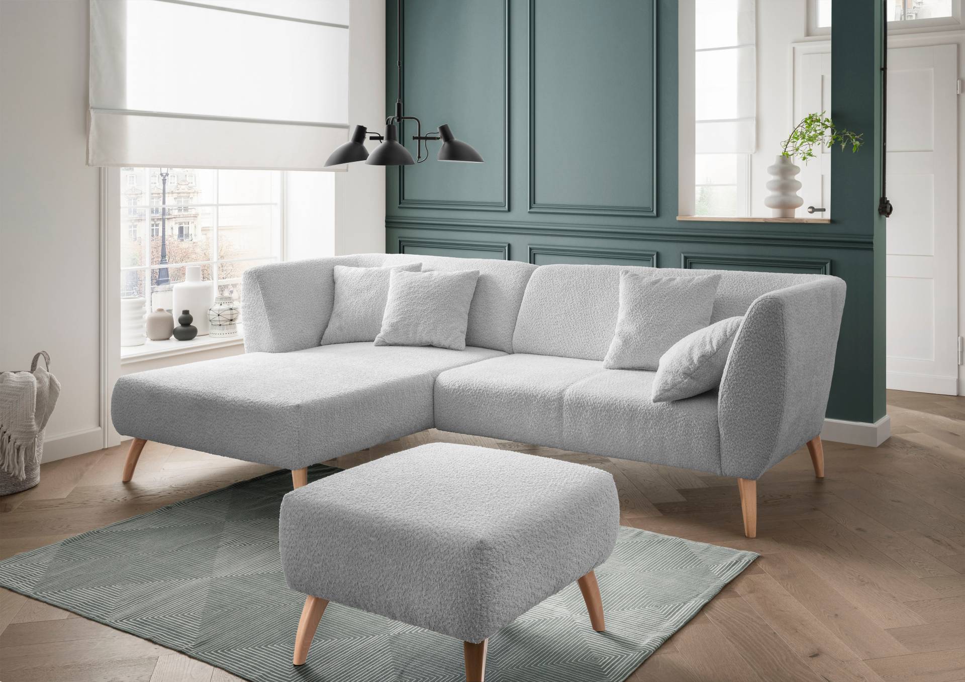 INOSIGN Ecksofa »Colori L-Form«, Holzfussfarbe wählbar, inkl. 4x Zierkissen von INOSIGN