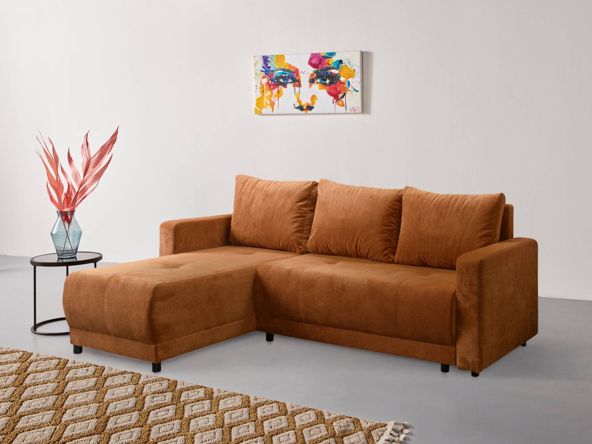 INOSIGN Ecksofa »Navarra, Schlafsofa, 230cm, m. Bettfunktion (115/200cm) und Bettkasten«, Recamiere beidseitig montierbar, in Cord von INOSIGN