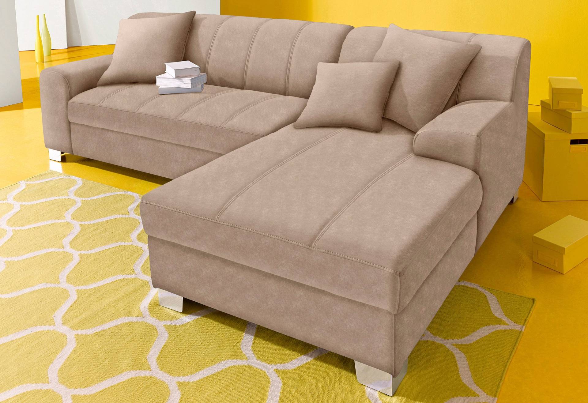 INOSIGN Ecksofa »Turah incl. Zierkissen, moderne Steppung, auch in Leder«, wahlweise mit Bettfunktion, Schlafsofa, B/T/H: 239/152/75 cm, L-Form von INOSIGN